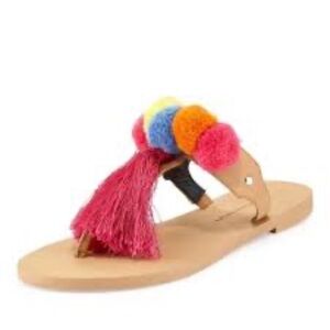 Rebecca Minkoff Erika Pompom Flat Leather Sandal-8